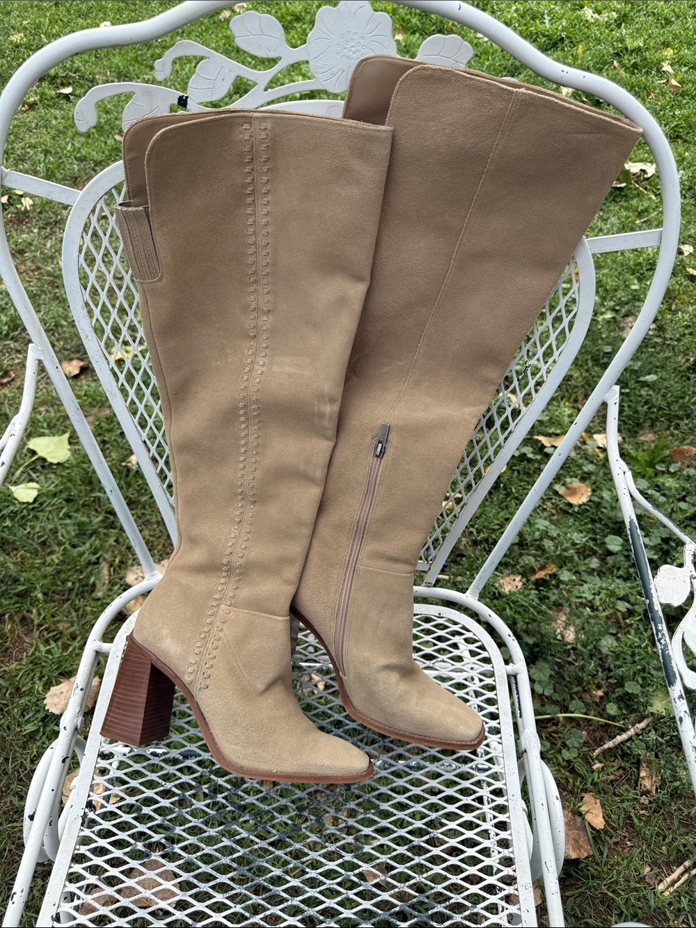 Vince Camuto leather stack heel boots